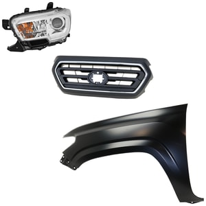 Front Fender Kit for 2020-2022 Toyota Tacoma, Left Driver, Primed (Ready to Paint), 3-Piece with Grille and Headlight, (CAPA) Replacement