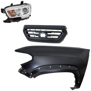 Front Fender for 2019-2022 Toyota Tacoma, Left Driver, Primed (Ready to Paint), 3-Piece Kit with Grille and Headlight, (CAPA) Replacement