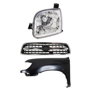 Grille Kit for 2000-2002 Toyota Tundra, Chrome Shell with Painted Black Insert, 3-Piece Kit with Fender and Headlight Replacement