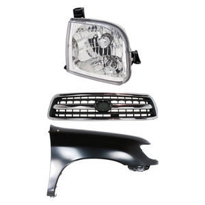 Grille Kit for Toyota Tundra 2000-2002, Chrome Shell with Painted Black Insert, 3-Piece Set, Includes Fender and Headlight, Replacement
