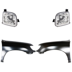 Front Fender Kit for Toyota Tundra 2000-2002, Right Passenger and Left Driver, Primed (Ready to Paint), 4-Piece with Headlights, Replacement
