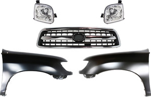 5-Piece KitGrille for Toyota Tundra 2000-2002, Chrome Shell with Painted Black Insert, Includes Fenders and Headlights Replacement