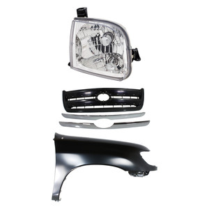 Painted Black Grille Shell and Insert Kit for 2003-2004 Toyota Tundra, includes 3-Piece Fender and Headlight Replacement