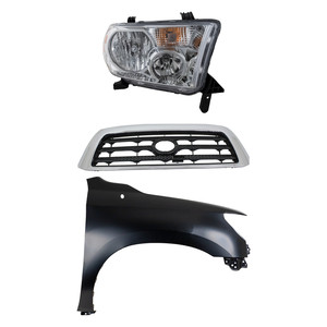 Headlight Assembly Kit for Toyota Tundra 2007-2009, Right Passenger, Halogen, 3-Piece with Fender and Grille Assembly - (CAPA) Replacement