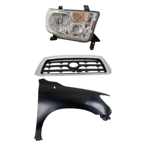 Headlight Assembly Kit for 2009 Toyota Tundra, Right Passenger Side, Halogen Light, 3-Piece Kit with Fender and Grille Assembly - (CAPA) Replacement