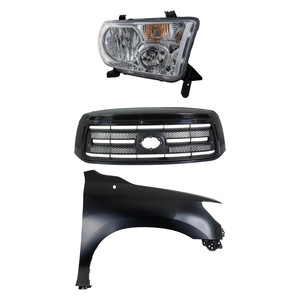 Grille Kit for 2010-2013 Toyota Tundra with Painted Black Shell and Insert, 3-Piece Kit, including Fender and Headlight Replacement