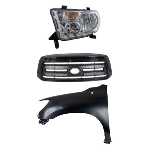 Grille Kit for 2010-2013 Toyota Tundra, Painted Black Shell and Insert, 3-Piece Set with Fender and Headlight Replacement