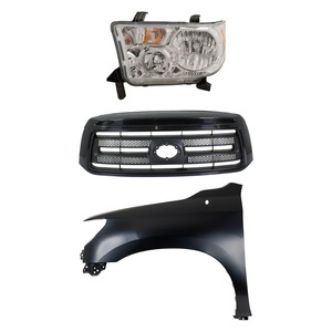 Headlight Assembly Kit for 2010-2013 Toyota Tundra, Left Driver Side, Halogen, 3-Piece Set Including Fender and Grille Assembly - (CAPA) Replacement
