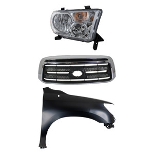 Grille Kit for Toyota Tundra 2010-2013, Chrome Shell with Textured Black Insert, 3-Piece Set, Includes Fender and Headlight Replacement