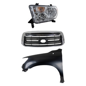 Grille Kit for Toyota Tundra 2010-2013, 3-Piece Kit with Chrome Shell and Textured Black Insert, includes Fender and Headlight Replacement