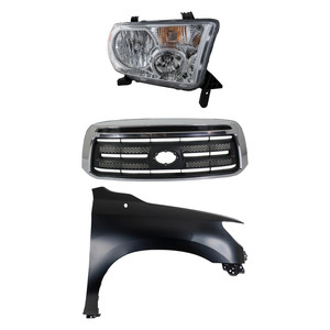 Grille Kit for Toyota Tundra 2010-2013, Chrome Shell with Textured Black Insert, 3-Piece Kit, Comes with Fender and Headlight Replacement
