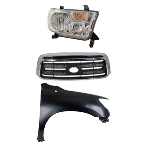 Headlight Assembly Kit for Toyota Tundra 2010-2013 Right Passenger, Halogen, 3-Piece with Fender and Grille Assembly - (CAPA) Replacement