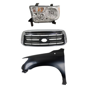 Headlight Assembly Kit for 2010-2013 Toyota Tundra, Left Driver Side, Halogen, 3-Piece with Fender and Grille Assembly - (CAPA) Replacement