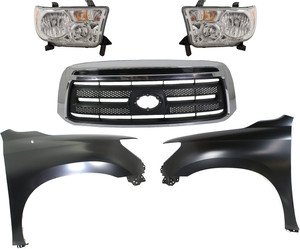 Headlight Assembly for Toyota Tundra 2010-2013, Right Passenger and Left Driver Halogen, 5-Piece Kit with Fenders and Grille Assembly - (CAPA) Replacement
