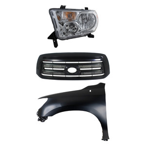 Grille Kit for Toyota Tundra 2010-2013, Painted Black Shell and Insert, 3-Piece Set with Fender and Headlight Replacement