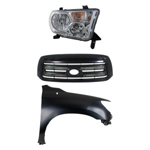 Grille Kit for 2010-2013 TOYOTA TUNDRA, Painted Black Shell and Insert, 3-Piece Set with Fender and Headlight, Replacement