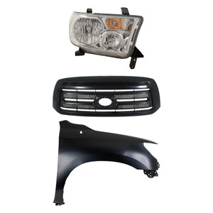 Headlight Assembly Kit for Toyota Tundra 2010-2013, Right Passenger Side, 3-Piece with Halogen Light, Fender and Grille Assembly - (CAPA) Replacement