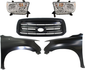 Headlight Assembly Kit for Toyota Tundra 2010-2013, Right Passenger and Left Driver Halogen, 5-Piece with Fenders and Grille Assembly - (CAPA) Replacement