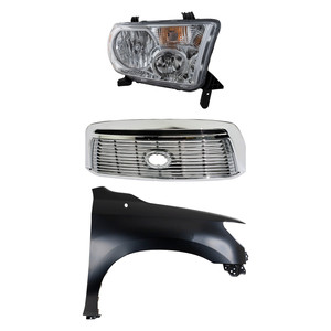 Grille Kit for Toyota Tundra 2010-2013, Chrome Shell with Satin Nickel Insert, 3-Piece Set, Includes Fender and Headlight Replacement