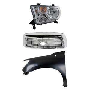 Grille Kit for Toyota Tundra 2010-2013, 3-Piece Set with Chrome Shell, Satin Nickel Insert, Fender, and Headlight, Replacement