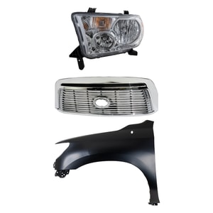 3-Piece Grille Kit for 2010-2013 Toyota Tundra, Chrome Shell with Satin Nickel Insert, Includes Fender and Headlight, Replacement