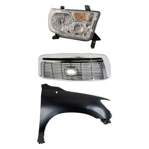 Headlight Assembly for Toyota Tundra 2010-2013, Right Passenger Side, Halogen, 3-Piece Kit, with Fender and Grille Assembly - (CAPA) Replacement