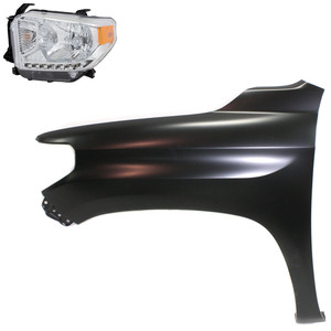 Headlight Assembly Kit for 2014-2015 Toyota Tundra, Left Driver Side, Halogen, 2-Piece with Fender, Replacement
