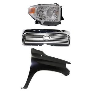 3-Piece Kit Grille for Toyota Tundra 2014-2015, Painted Silver Shell with Gray Insert, Includes Fender and Headlight Replacement