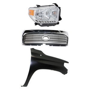 Grille Kit for 2014-2017 Toyota Tundra, 3-Piece Set with Painted Silver Shell, Gray Insert, Fender and Headlight Replacement