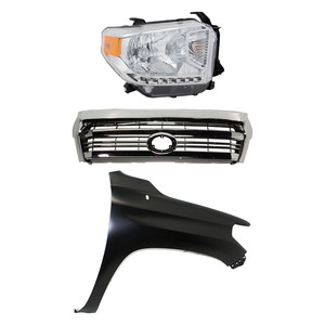 3-Piece Grille Kit for Toyota Tundra 2016-2017, with Front Emblem, Standard Type, Includes Fender and Headlights Replacement