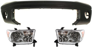 Headlight Assembly Kit for 2007-2013 Toyota Tundra, Includes Right Passenger and Left Driver Halogen Lights, 3-Piece with Bumper Cover, Replacement