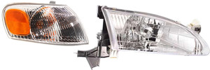 Headlight Assembly for 1998-2000 Toyota Corolla, Right Passenger Side, Halogen, 2-Piece Kit with Corner Light, Replacement