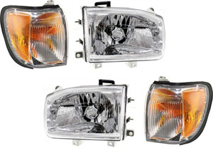 Headlight Assembly for Nissan Pathfinder 1999-2004, Right Passenger and Left Driver, Halogen, 4-Piece kit with Corner Lights, Replacement