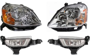 Headlight Assembly for Ford Five Hundred 2005-2007, Right Passenger and Left Driver, 4-Piece Kit with Halogen Fog Lights, Replacement