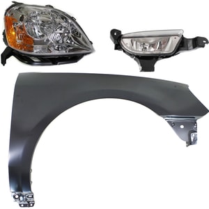 Headlight Assembly Kit for Ford Five Hundred 2005-2007, Right Passenger Halogen, 3-Piece with Fender and Fog Light Replacement