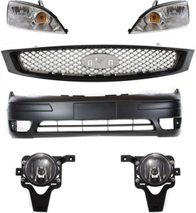 Headlight Assembly Kit for 2005-2007 Ford Focus, Right Passenger and Left Driver, Halogen, 6-Piece with Bumper Cover, Fog Lights, and Grille Assembly Replacement