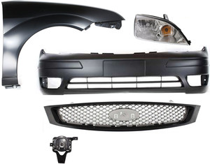 Headlight Assembly for 2005-2007 Ford Focus, Right Passenger Side, Halogen, 5-Piece Kit with Bumper Cover, Fender, Fog Light and Grille Assembly Replacement 