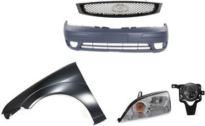 Headlight Assembly Kit for 2005-2007 Ford Focus, Left Driver Side, Halogen, 5-Piece Kit with Bumper Cover, Fender, Fog Light, Grille Assembly, Replacement