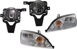 Headlight Assembly for 2005-2007 Ford Focus, Right Passenger and Left Driver, Halogen, 4-Piece kit with Fog Lights, Replacement