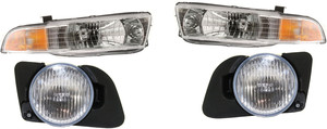 Headlight Assembly Kit for 1999-2001 Mitsubishi Galant, Right Passenger and Left Driver, Halogen, 4-Piece kit with Fog Lights, Replacement