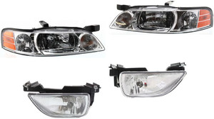 Headlight Assembly Kit for 2000-2001 Nissan Altima, Right Passenger and Left Driver, Halogen, 4-Piece Kit, with Fog Lights, Replacement
