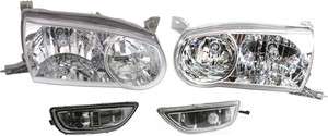 Headlight Assembly for 2001-2002 Toyota Corolla, Right Passenger and Left Driver, 4-Piece Halogen Kit with Fog Lights, Replacement