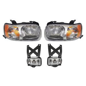 Headlight Assembly Kit for 2001-2004 Ford Escape, Right Passenger and Left Driver, Halogen, 4-Piece with Fog Lights, Replacement