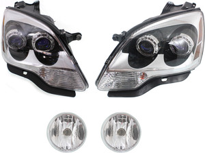 Headlight Assembly Kit for 2007-2008 GMC Acadia, 4-Piece Right Passenger and Left Driver with Fog Lights, Replacement