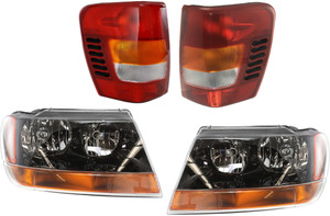 Headlight and Tail Light Assembly Kit for 1999-2003 Jeep Grand Cherokee - Right Passenger, Left Driver, 4-Piece, Halogen, Replacement