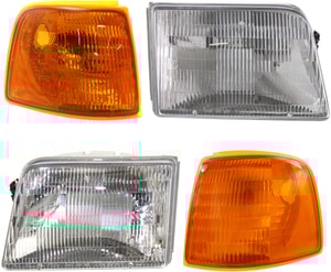 Headlight Assembly Kit for Ford Ranger 1993-1997, Right Passenger and Left Driver, Halogen, 4-Piece Kit with Corner Lights, Replacement