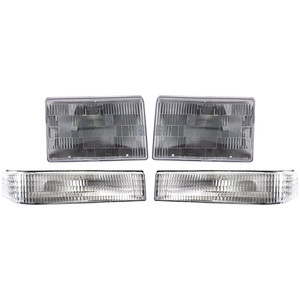 Headlight Assembly Kit for 1997-1998 Jeep Grand Cherokee, Right Passenger and Left Driver, Halogen, 4-Piece Kit with Turn Signal Lights, Replacement