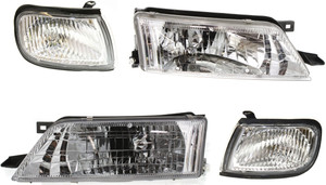 Headlight Assembly Kit for 1997-1999 Nissan Maxima, Right Passenger and Left Driver, Halogen, 4-Piece with Corner Lights, Replacement