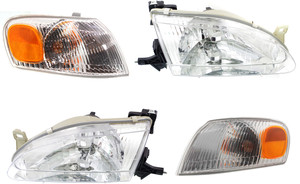 Headlight Assembly Kit for 1998-2000 Toyota Corolla, Right Passenger and Left Driver, Halogen, 4-Piece kit with Corner Lights, Replacement
