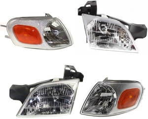 Headlight Assembly Kit for Chevrolet Venture 1997-2005 / Montana 1999-2005, Right Passenger and Left Driver, Halogen, 4-Piece with Corner Lights, Replacement